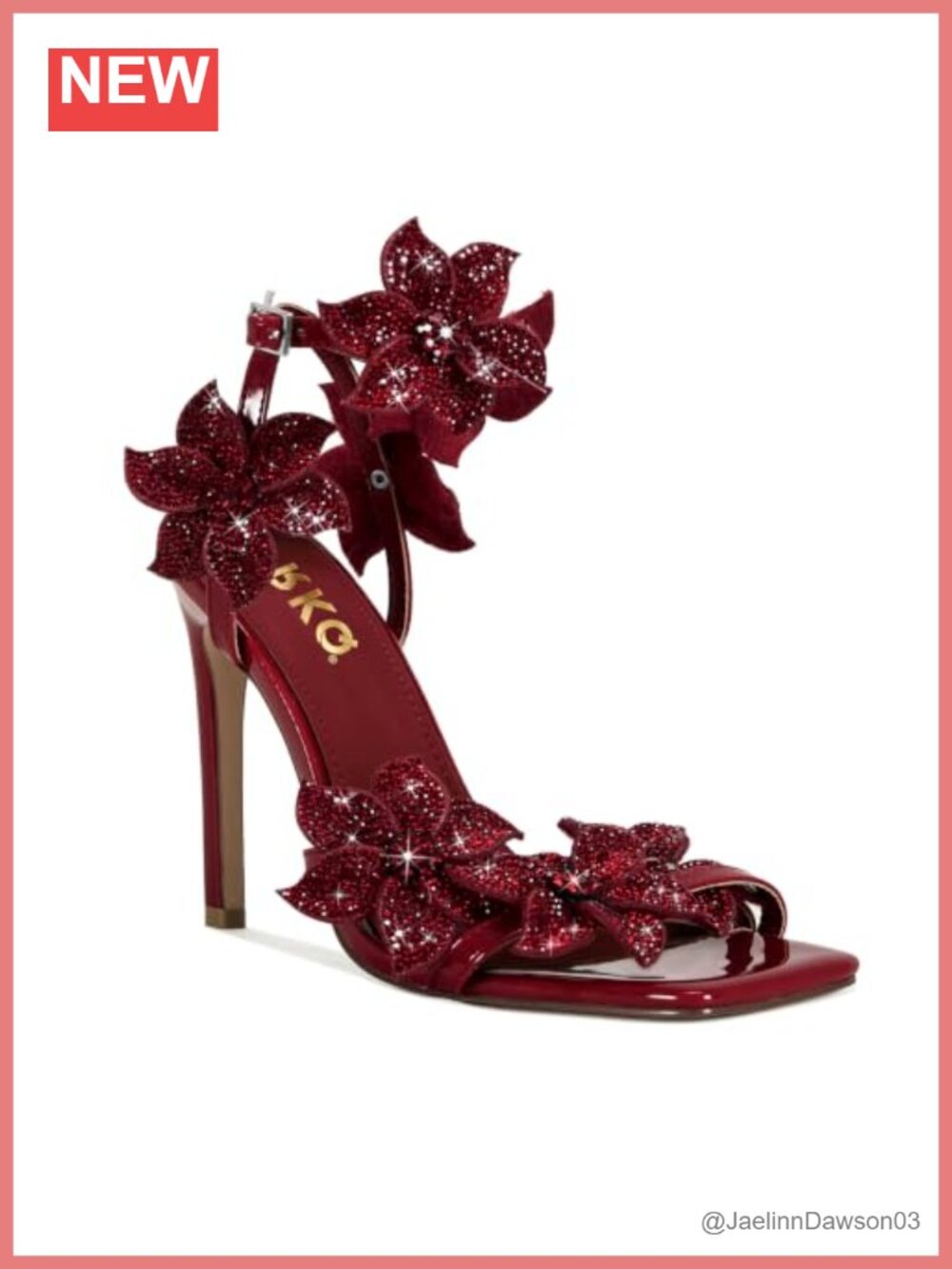 Rhinestone Flower Stiletto Heels Sandals Women Patent Leather Ankle Strap